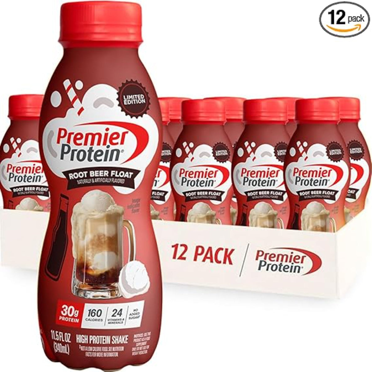 Premier Protein Shake, Limited Edition, Root Beer Float, 30g Protein, 1g Sugar, 24 Vitamins & Minerals, Nutrients to Support Immune Health, 11.5 fl oz, 12 Pack