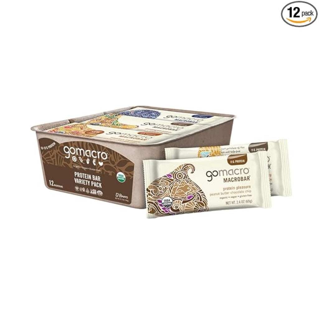GoMacro MacroBar Organic Vegan Protein Bars - Protein Variety Pack (2.3-2.4 Ounce Bars, 12 Count)