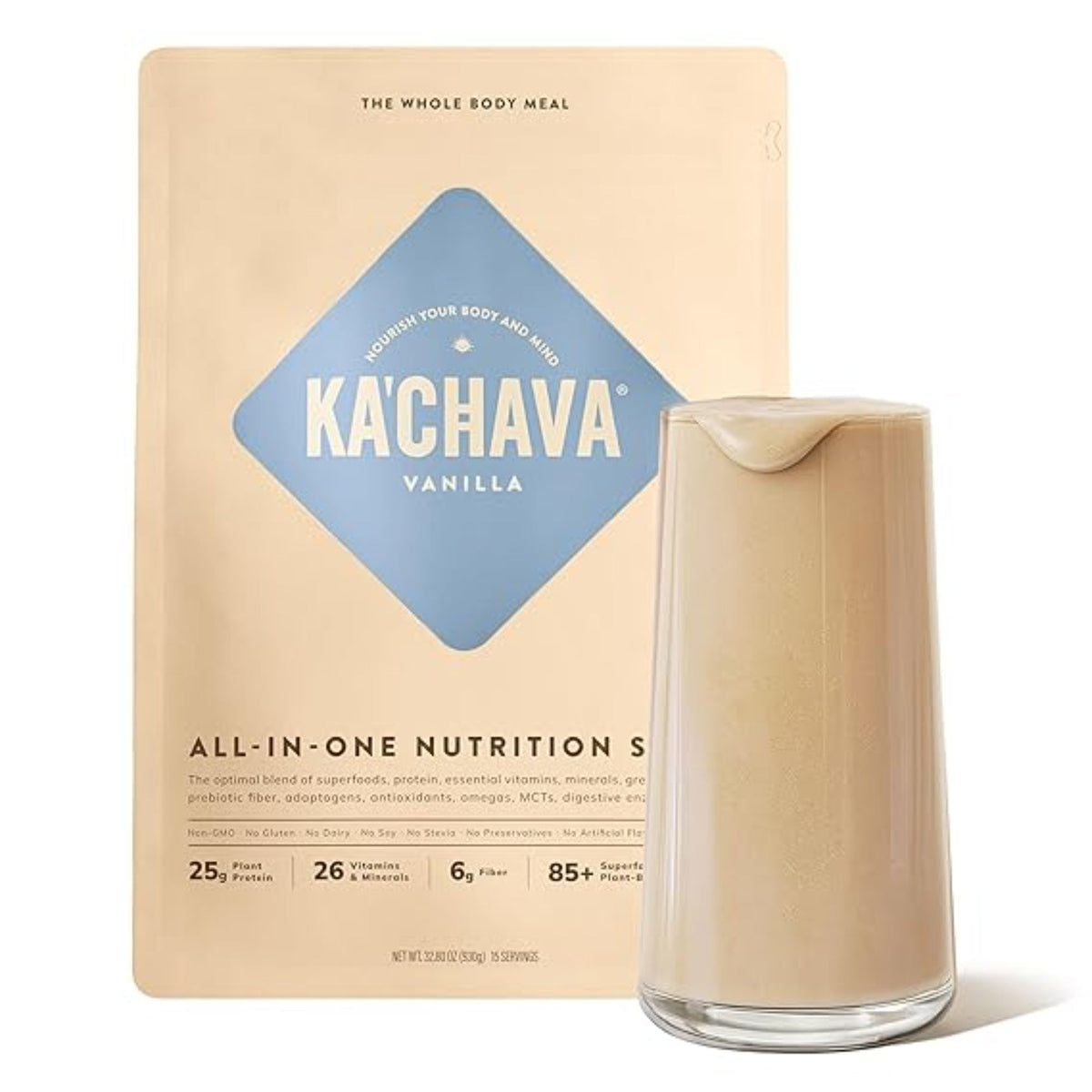 Ka’Chava Whole Body Meal Shake Vanilla 2 lb – Vegan Protein Powder with 85+ Superfoods & Greens – Plant-Based Meal Replacement with Probiotics & Digestive Enzymes – Gluten & Dairy Free (15 Servings)