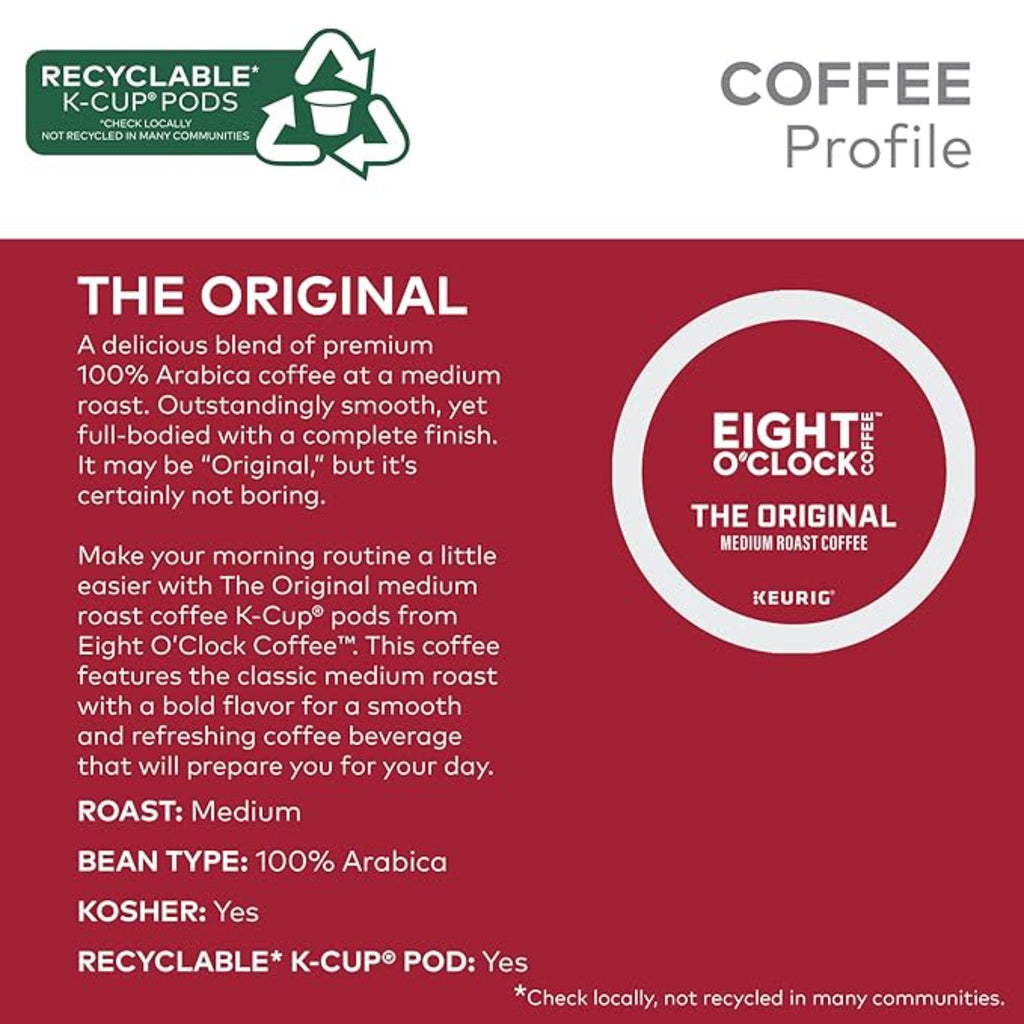 Eight O'Clock Coffee The Original Keurig Single-Serve K-Cup Pods, Medium Roast Coffee, 96 Count (4 Packs of 24)
