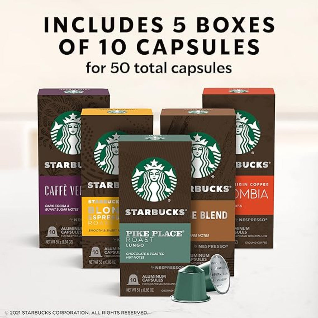 Starbucks by Nespresso Original Line Variety Pack Coffee, 50-count Espresso Pods