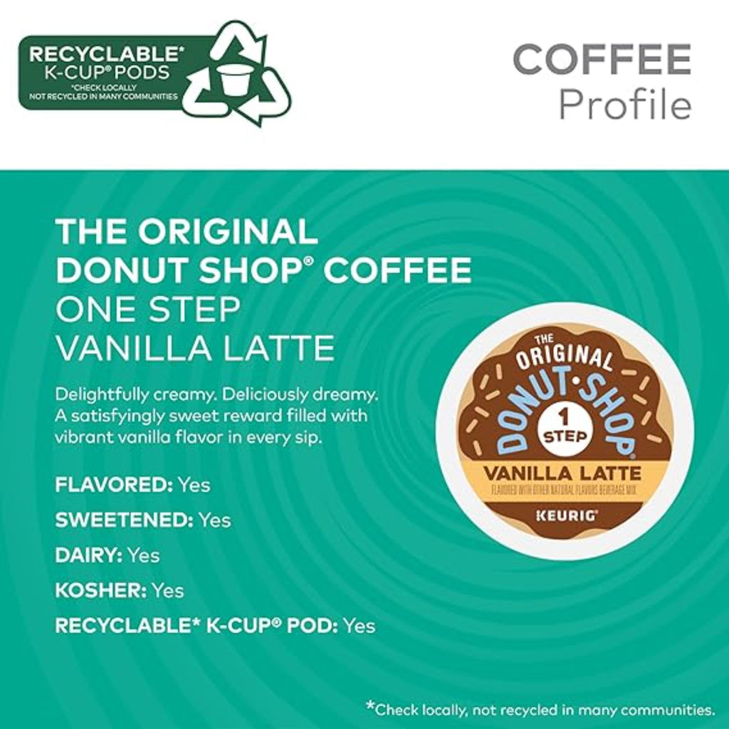 The Original Donut Shop Vanilla Latte, Single-Serve Keurig K-Cup Pods, Flavored Coffee, 20 Count