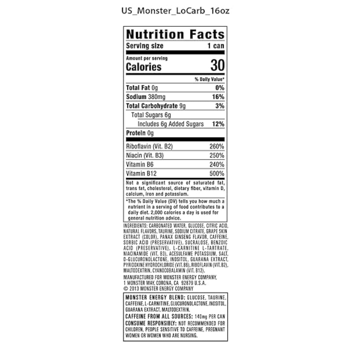 Monster Energy, Lo-Carb Monster, Low Carb Energy Drink, 16 Ounce (Pack of 15)