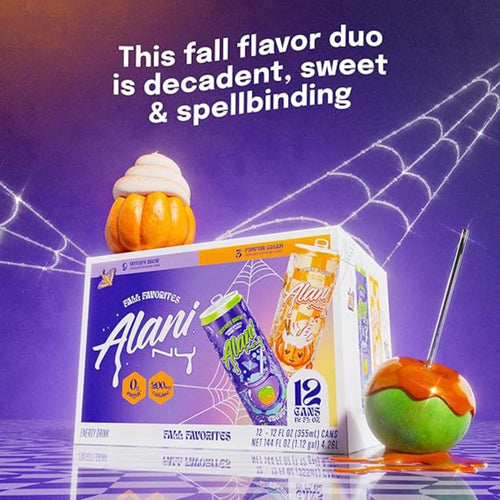 Alani Nu VARIETY PACK - WITCH'S BREW & PUMPKIN CREAM Sugar Free, Low Calorie Energy Drinks, 200mg Caffeine, Antioxidants, Biotin B Vitamins, Zero Sugar, 15 Calories or Less, 12 Fl Oz Cans (12 Pack)