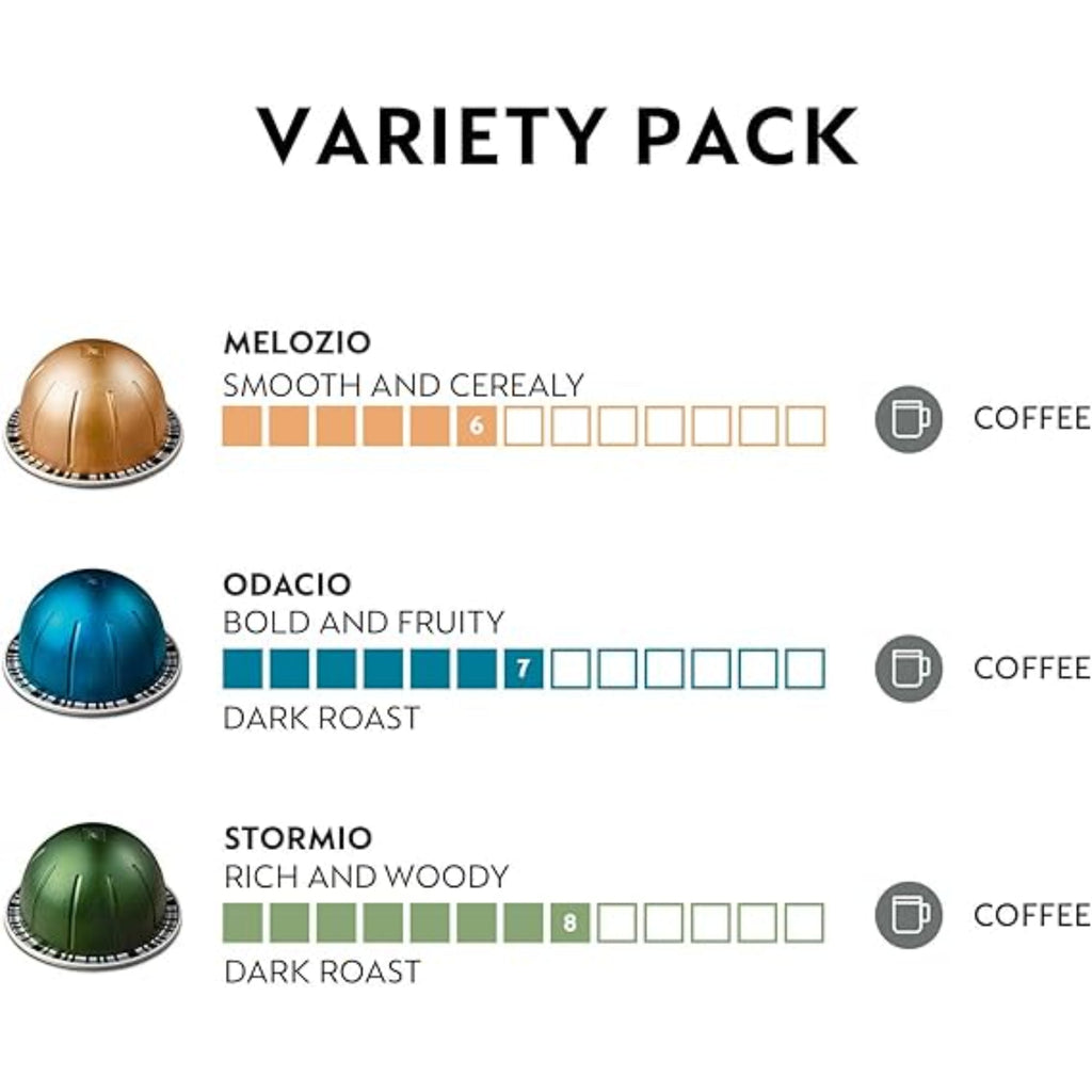 Nespresso Capsules Vertuo, Variety Pack, Medium and Dark Roast Coffee, 30 Count Coffee Pods, Brews 7.8 oz.