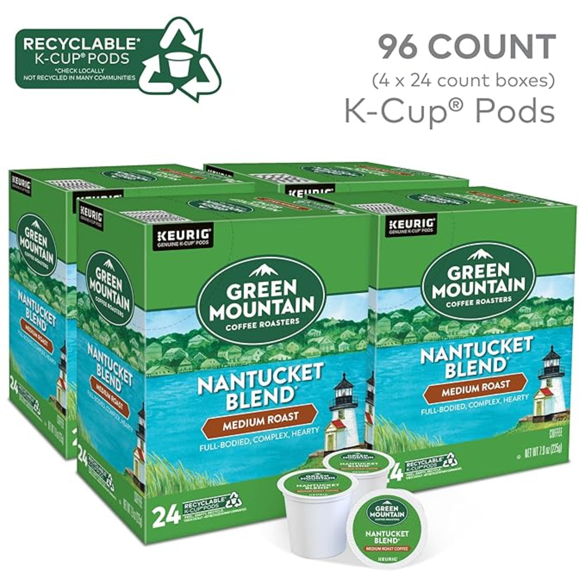 Green Mountain Coffee Roasters Nantucket Blend Keurig Single-Serve K-Cup Pods, Medium Roast Coffee, 96 Count