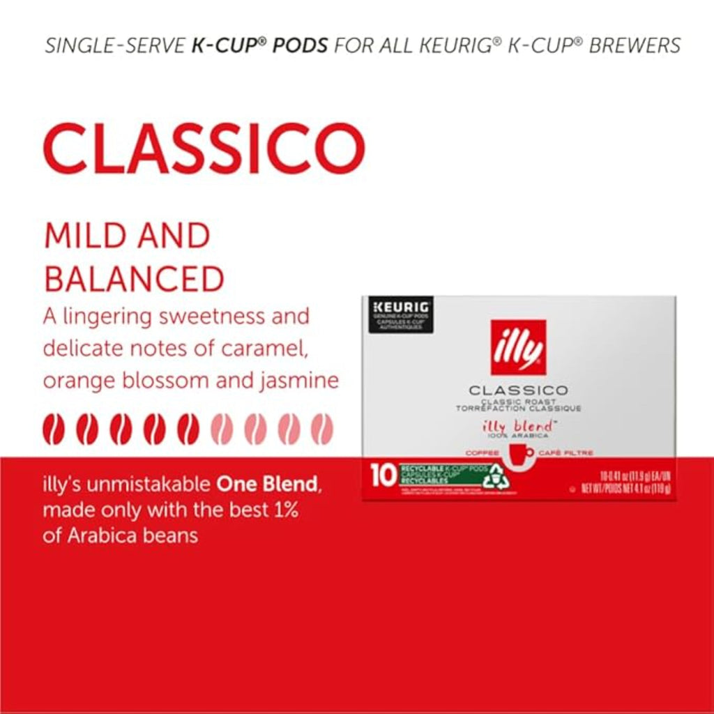 Illy Coffee K Cups - Pods For Keurig Machines – Classico Roast - Caramel, Orange Blossom & Jasmine - Mild, Flavorful & Balanced Flavor - No Preservatives – 32 Count
