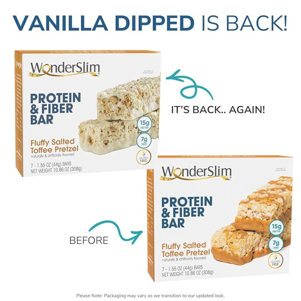 Wonderslim High Fiber Protein Bars, Salted Toffee Pretzel | 15g Protein, 7g Fiber | Low Sugar, Low Carb | Healthy Indulgence | Satisfying, Supports Energy & On-the-Go Convenience, 7 Pack