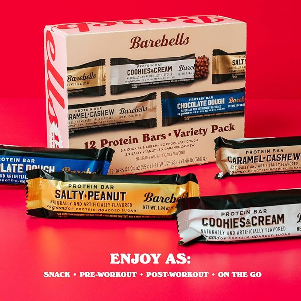 Barebells Protein Bars Variety Pack - 12 Count, 1.9oz Bars - Protein Snacks with 20g of High Protein - Chocolate Protein Bar with 1g of Total Sugars - Perfect on The Go Protein Snack & Breakfast Bars