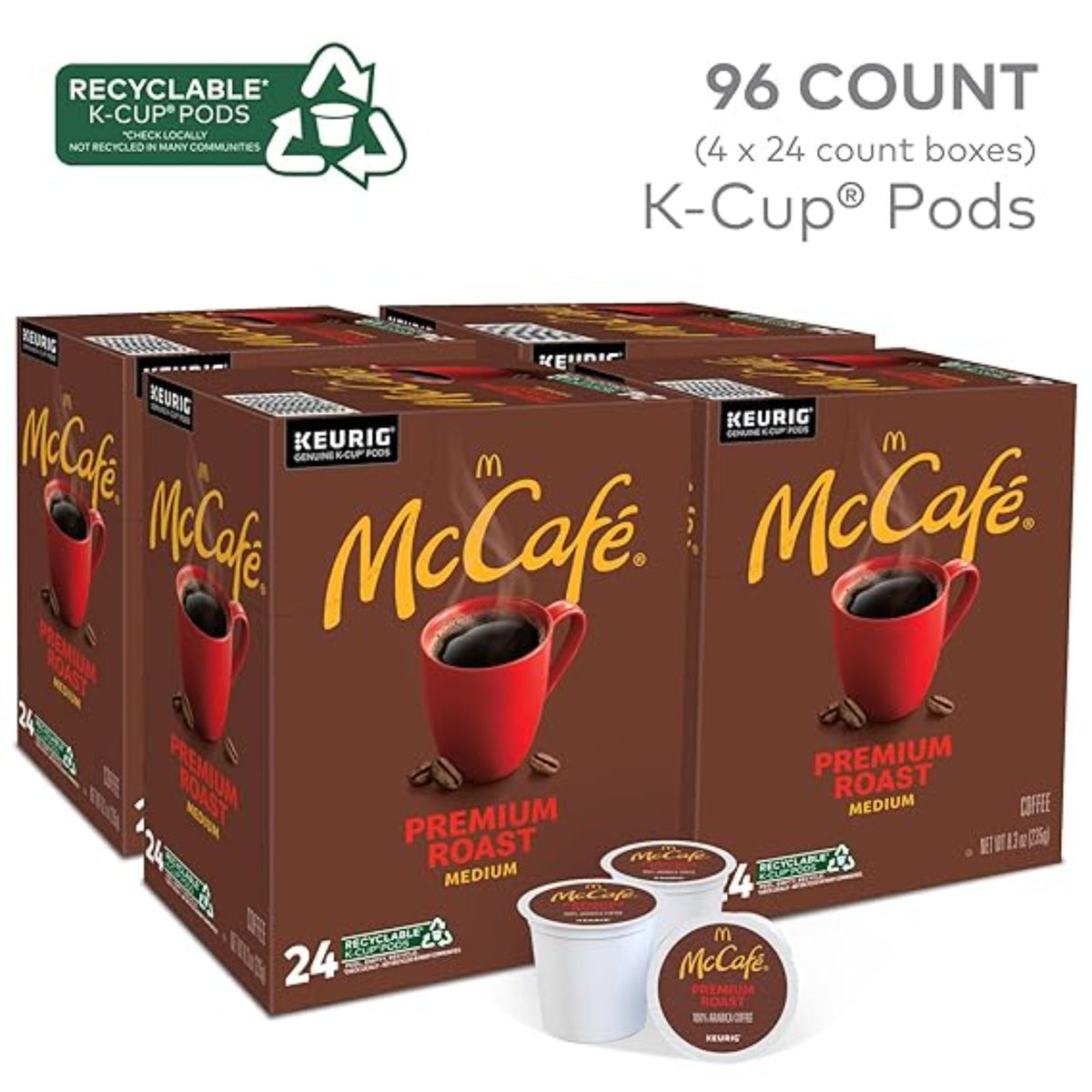 McCafe Premium Roast Coffee, Keurig Single Serve K-Cup Pods, Medium Roast, 96 Count