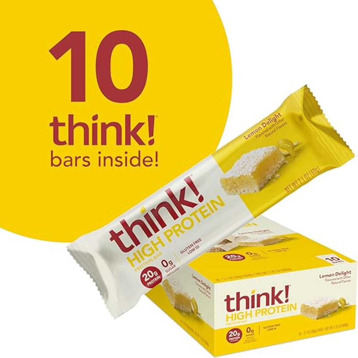 think! Protein Bars, High Protein Snacks, Gluten Free, Kosher Friendly, Lemon Delight, Nutrition Bars, 2.1 Oz per Bar, 10 Count (Packaging May Vary)
