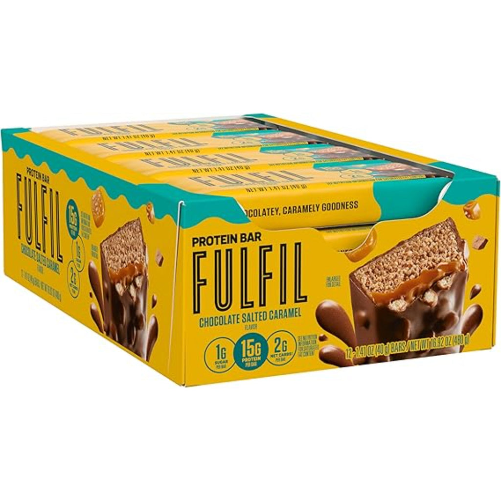 FULFIL Protein Snack Bars, Chocolate Salted Caramel Flavored, Gluten Free with 15g Protein, Pantry Staples, 12 Count
