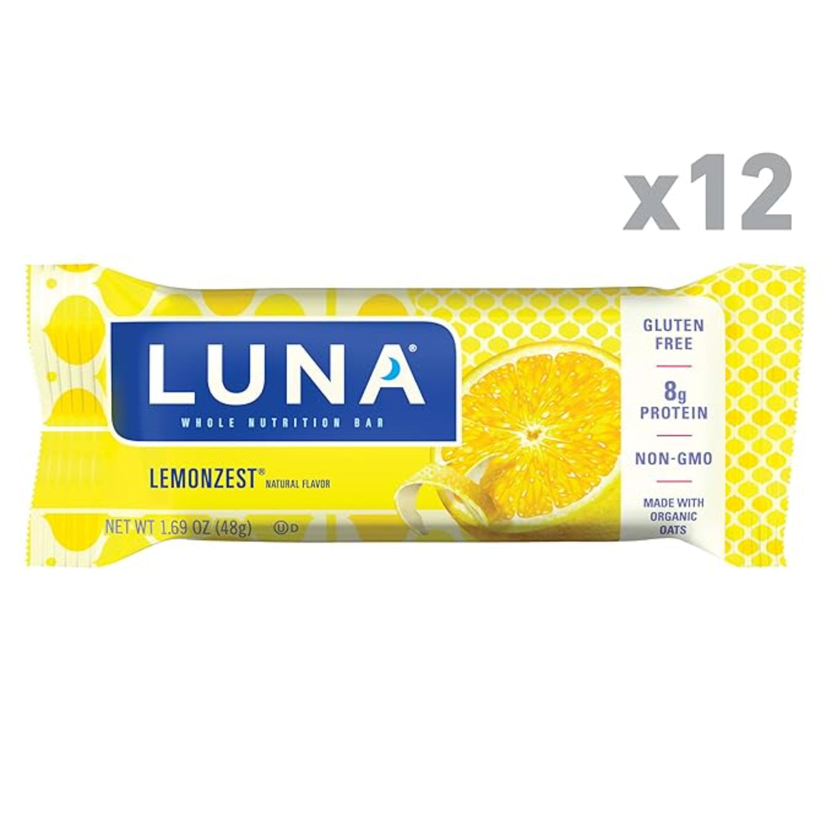 LUNA Bar - LemonZest Flavor - Gluten Free Snack Bars - Non-GMO - Protein Bars - Made with Organic Oats - Value Pack (12 Pack)