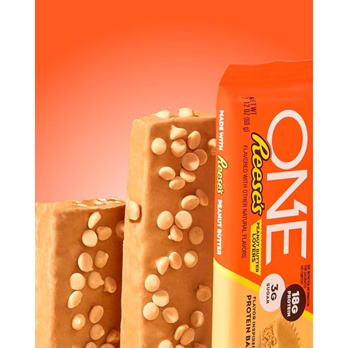 ONE Protein Bars, Reese's Peanut Butter Lovers, Gluten Free with 18g Protein and 3g Sugar, Pantry Staples, 2.12 oz (12 Count)