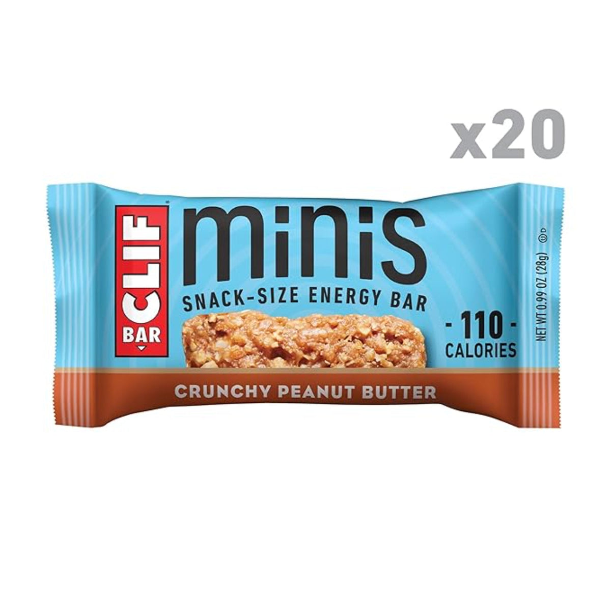 CLIF BAR Minis - Crunchy Peanut Butter - Made with Organic Oats - 5g Protein - Non-GMO - Plant Based - Snack-Size Energy Bars - 0.99 oz. (20 Pack)