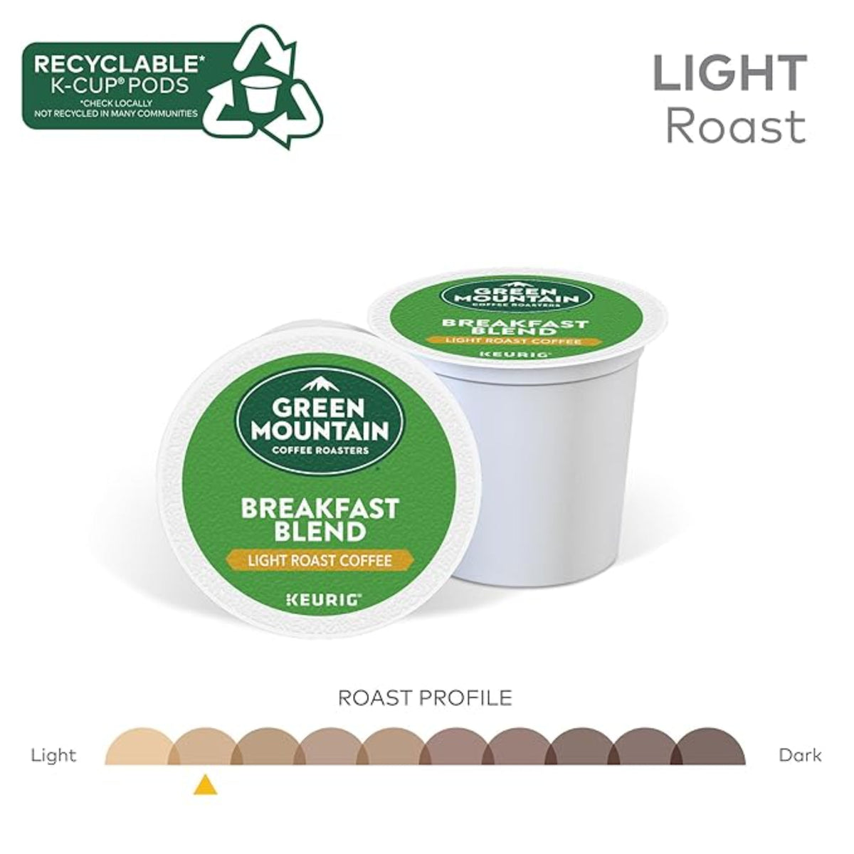 Green Mountain Coffee Roasters Breakfast Blend Single-Serve Keurig K-Cup Pods, Light Roast Coffee, 96 Count